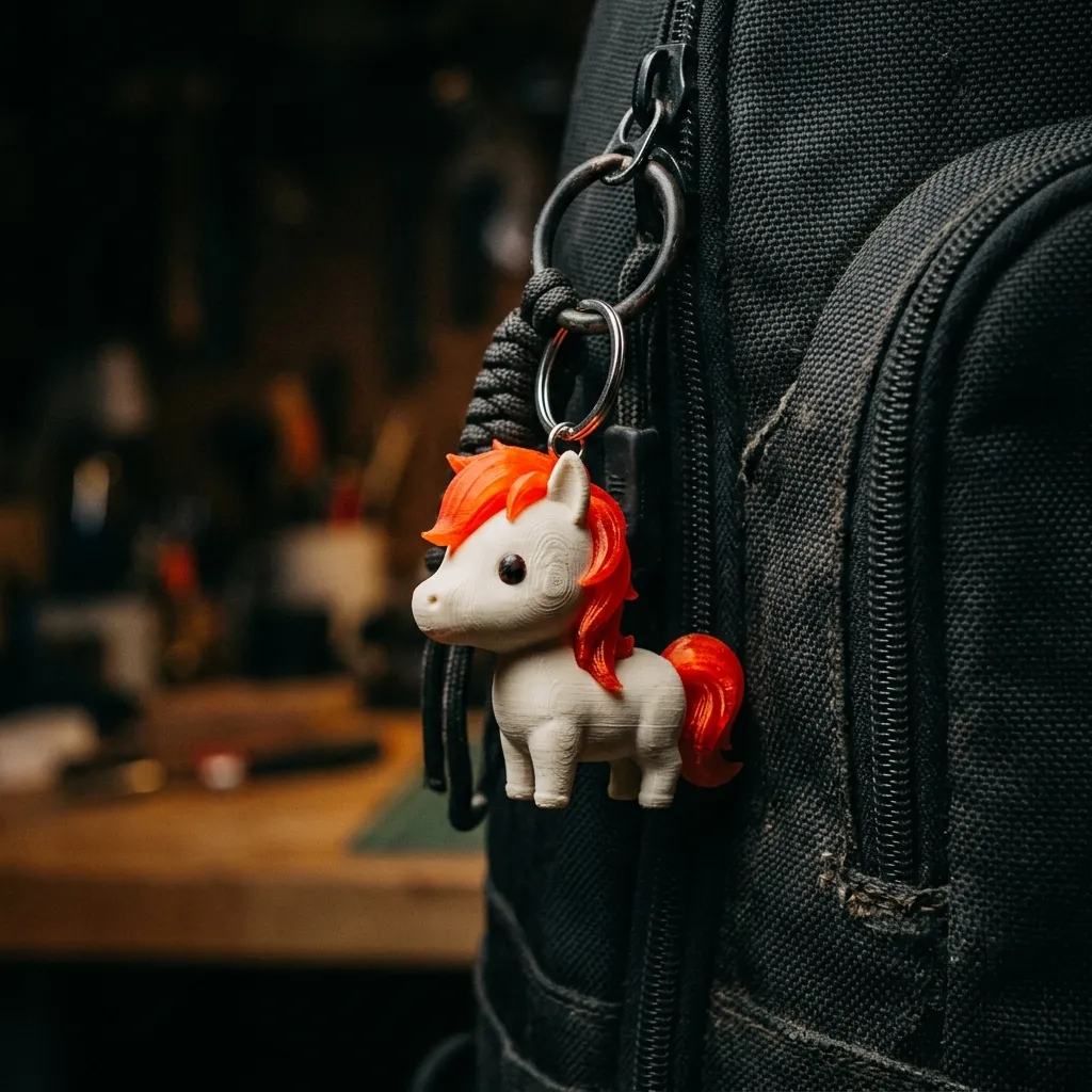 Llavero Caballo Chibi colgado en una mochila